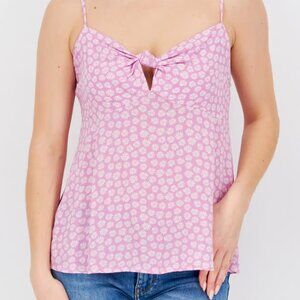 NEW! Hippie Rose Floral Top Lavender Front Tie XL Strappy Tank Rayon Adjustable